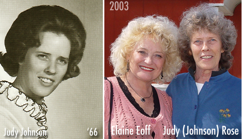 Judy in 66 yearbook and Elaine Eoff & Judy in 2003