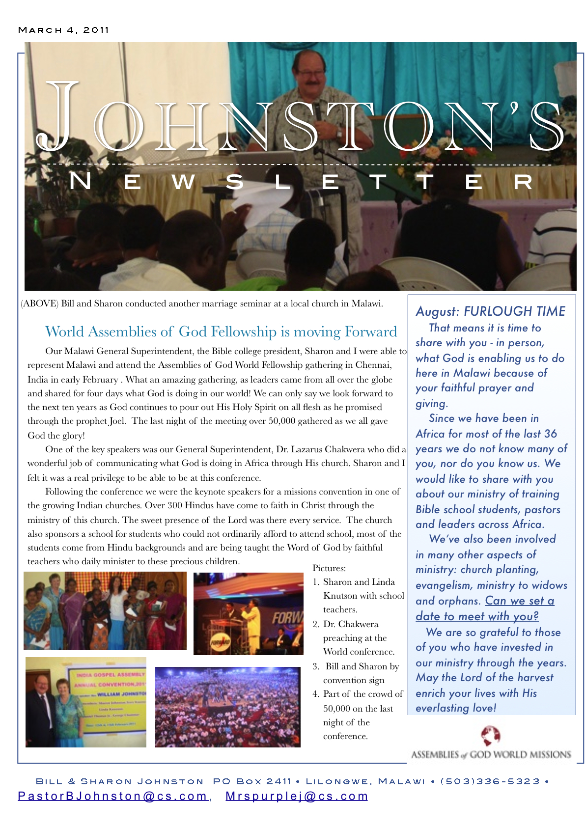 Johnston's November 2010 newsletter