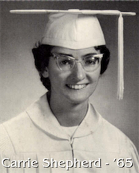 Graduation picture of Carrie Shepherd from the 1965 NC yearbook