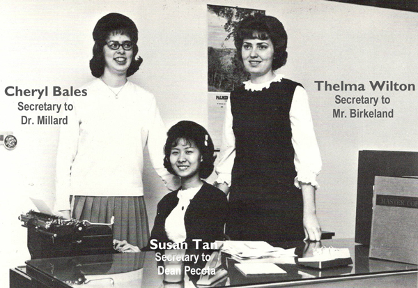 Picture of Cheryl Bales & the secretaries 1965 NC Yearbook