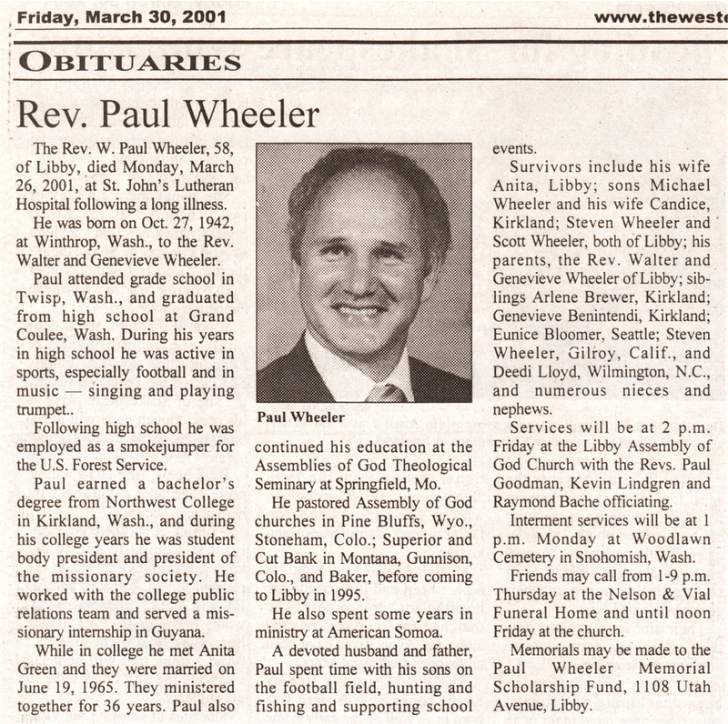 Paul Wheeler's Obituary
