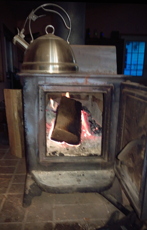picture of the open wood stove