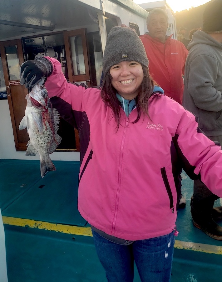 Picture of Joanna with her first Rockfish